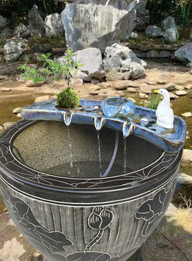 流水摆件循环水系统古法养鱼缸过滤造景搭配石槽瓦缸水池庭院配件