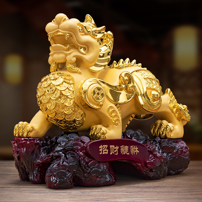 金色招财貔貅摆件一对客厅玄关酒柜聚财位工艺装饰品店铺开业礼品,淘宝优惠券,粉丝福利购,淘宝优惠卷
