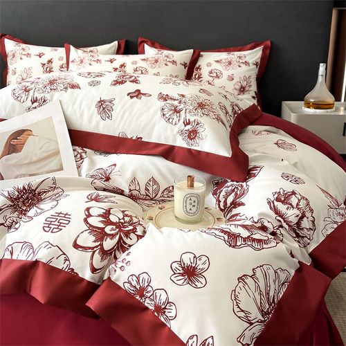 结婚四件套喜庆红色被套2025新款床单婚庆婚嫁全棉床上用品 - 图3