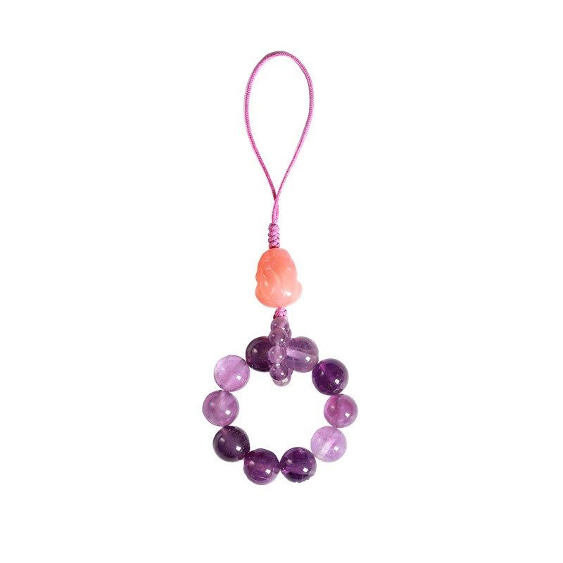 小清新草莓晶太阳石紫水晶指环扣手机挂绳盐源玛瑙挂件饰品女款 - 图3