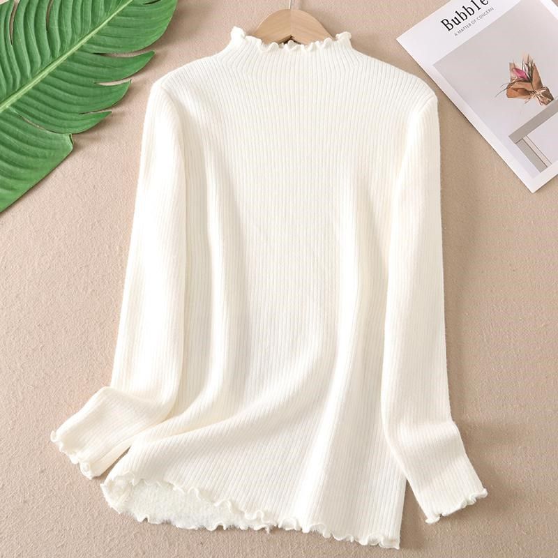 加厚一体绒冬季保暖百搭半高领木耳边套头毛衣女纯色打底线衣 WA4,淘宝优惠券,粉丝福利购,淘宝优惠卷