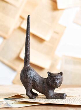 JK慕空间 复古铸铁小猫麻绳线整理架花园阳台装饰摆件桌面收纳架
