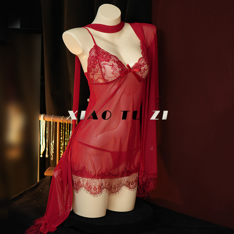 小兔子~紫色性感蕾丝透视吊带裙qqny纯欲风约会外袍女,淘宝优惠券,粉丝福利购,淘宝优惠卷