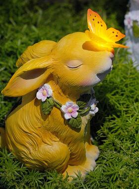 家居庭院户外草地景观装饰太阳能小夜灯花园动物可爱兔子树脂摆件