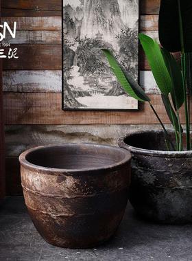 御三泥陶瓷大水缸鱼缸斑驳复古做旧仿青铜庭院门海酒店民宿室外缸