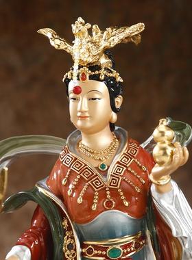 台湾全铜九天玄女神像家用九天娘娘像碧霞元君铜像佛堂桌面摆件