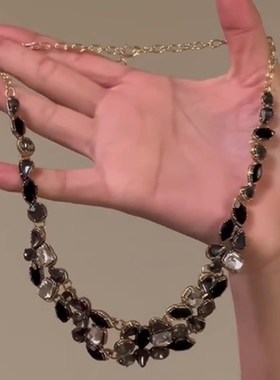 zoozmomo黑色水钻项链女2024年新款锁骨链高级感轻奢小众脖颈链潮