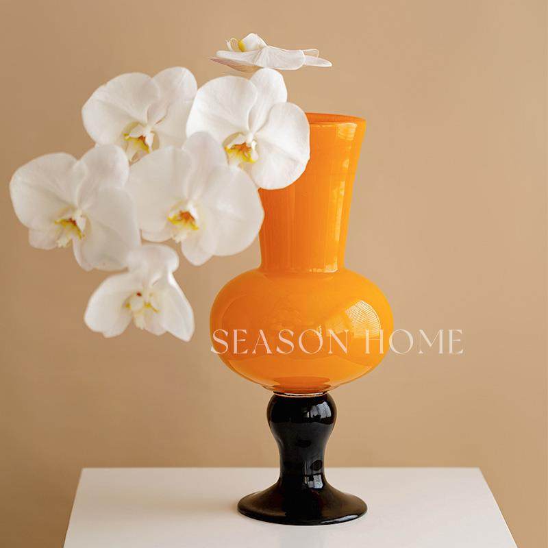 新中式高脚花瓶琉璃中古风软装摆件归缶鲜花百合水养玻璃艺术花器,淘宝优惠券,粉丝福利购,淘宝优惠卷
