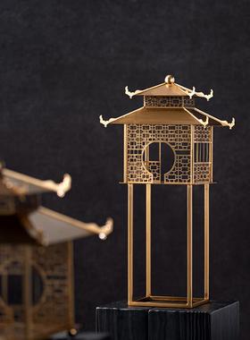 新中式镂空金属宫殿宝塔摆件禅意宋式建筑高级感售楼处酒店装饰品