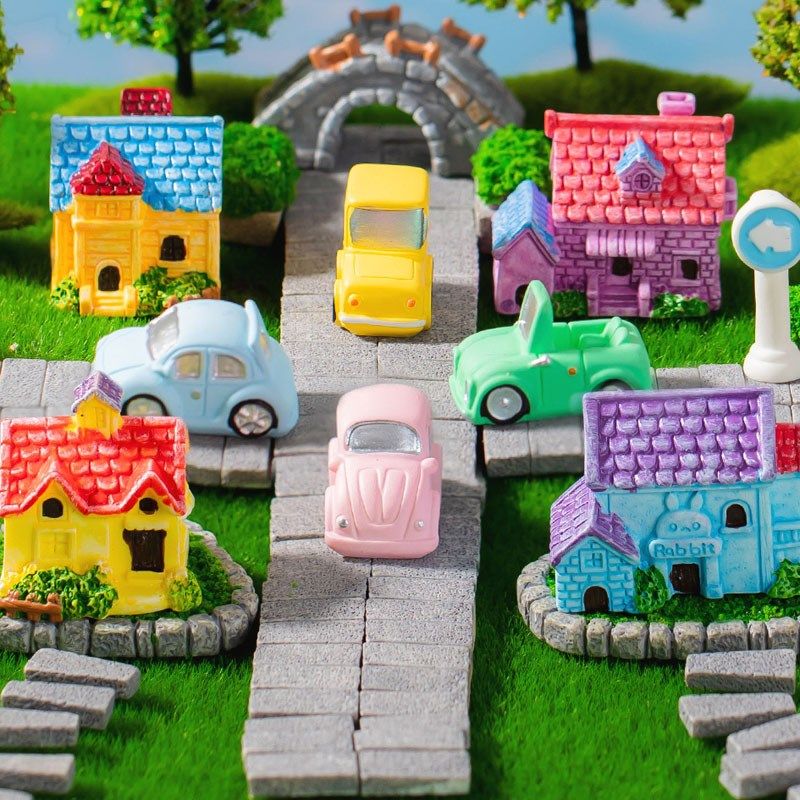 微景观仿真别墅房子小汽车园艺造景小桥装饰配件车载桌面树脂摆件,淘宝优惠券,粉丝福利购,淘宝优惠卷