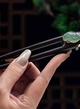 黑檀木岫玉日常百搭新中式发簪古风发饰旗袍盘发木簪汉服头饰品