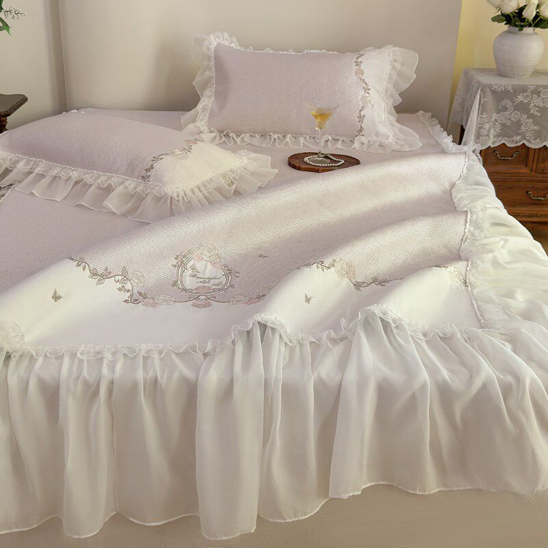 夏季法式公主风冰藤席三件套床裙款可水洗夏天花边款空调软席子,淘宝优惠券,粉丝福利购,淘宝优惠卷