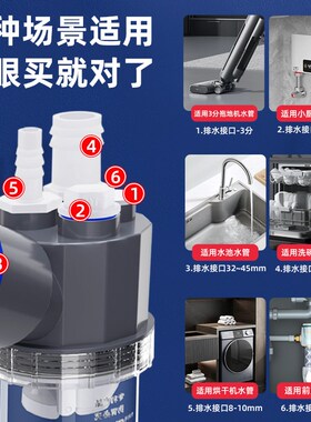 下水管三头通洗衣机地漏接头洗烘套装排水管道口三通分水器二合一