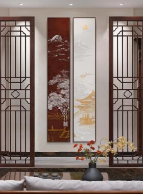 新国风入口大厅装背饰画双窄屏QOO景浮雕立体挂画茶室走廊过中道