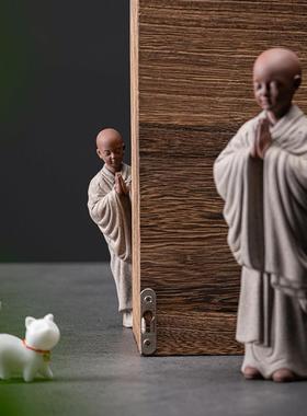 中式陶瓷小和尚件摆客厅书房茶室置小物架JZ-YHX00沙弥饰禅意装品