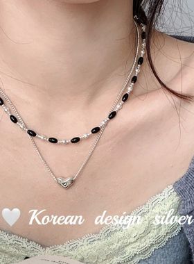 2025新款小众设计饰品 S925纯银黑玛瑙橄榄光珠项链ins女款叠戴