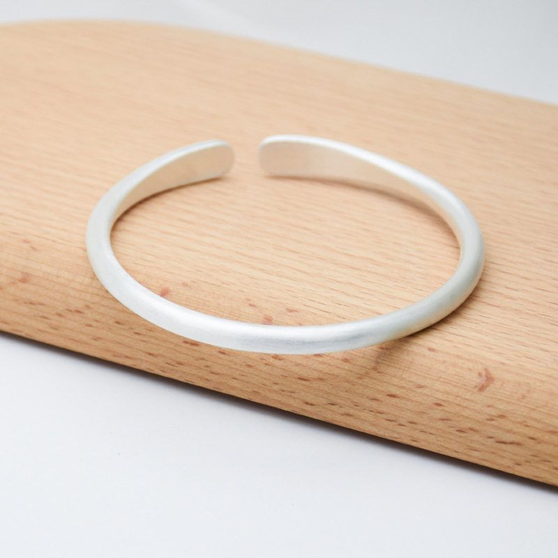 S9999纯银手镯女古法足银镯子年轻款中国风实心磨砂誓言开口镯子 - 图1