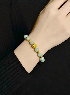 黄金手链999足佛头翡翠女