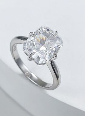 鑫葆康S925银新款进口高碳钻戒指8*10白色冰花切指环欧美跨境款女