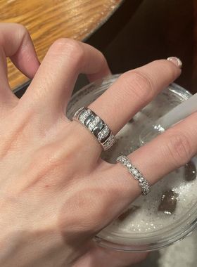 XBK小众满钻叠女百搭指环圆弧纹