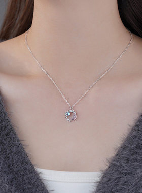 S999足银小清新汪泉月亮项链甜美小众设计ins温柔锁骨链