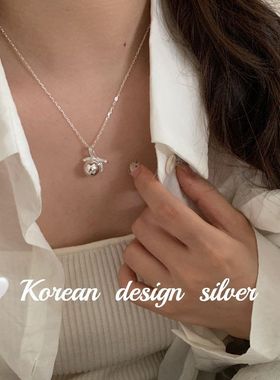韩版2024款小众ins银饰品 S925纯银精巧蝴蝶结圆球项链叠戴锁骨链