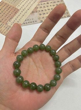 滨妮斯天然和田玉湖水绿手串男10mm玉石单圈素圈手链女老型珠