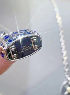 925银镀金 皇家蓝宝石  高碳钻  个性帅气经典老花四叶草包包吊坠