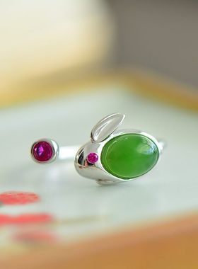 工厂天然和田碧玉戒指s925银饰品