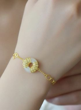 女款新款s925银镶和田玉平安环珐琅吊坠高端古法玉坠真品手链