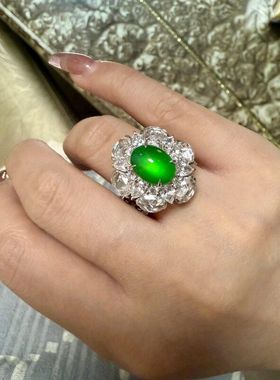 XBK镶嵌气质复古玉髓戒指绿新满