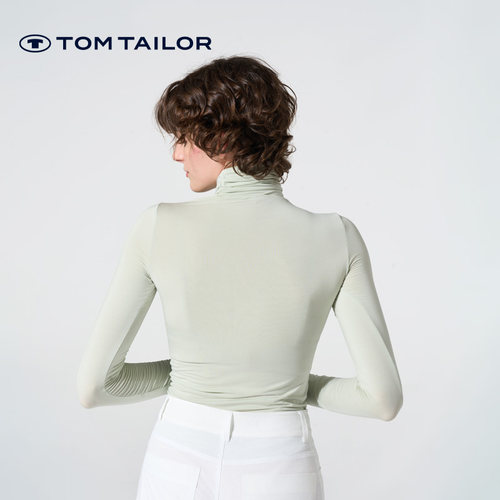TOM TAILOR新款T恤女围脖领瑜伽健身休闲日常修身内搭高领打底衫 - 图3