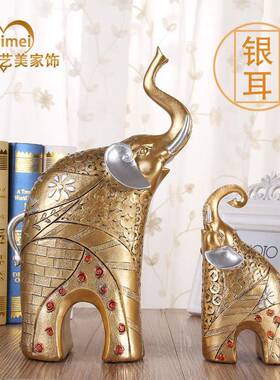 欧式母子金色大象树脂摆饰 整体橱柜摆设 客厅家居装饰品高档工艺