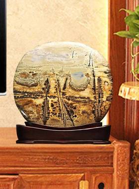 时来运转石头摆件广西天然国画石桌面靠山石办公室客厅玄关装饰品