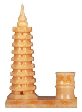 天然米黄玉文昌塔玉石9层13层工艺品玉石玉雕玉器玉雕笔筒摆件