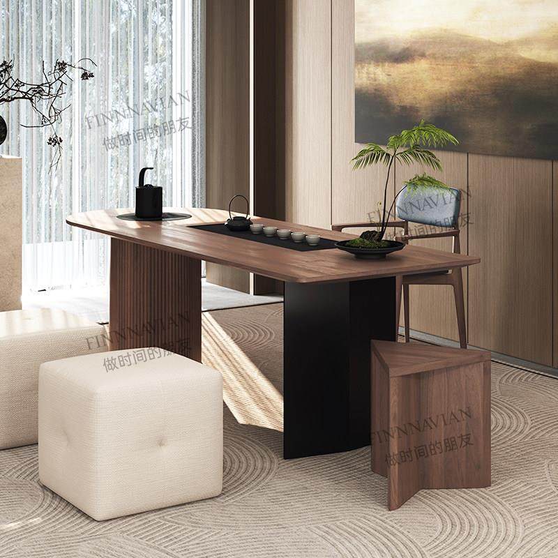 芬纳维亚 实木中式极简黑胡桃茶桌 中古橡木茶台（Ersa埃莎）,淘宝优惠券,粉丝福利购,淘宝优惠卷