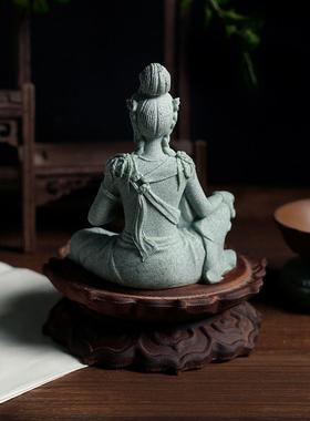 桌面中式水月观音菩萨佛像微景观鱼缸造景假山摆件茶宠香道装饰