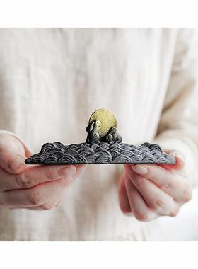 海波月兔 日本进口南部铁器生肖兔摆件书房铸铁文镇祝福生日礼物