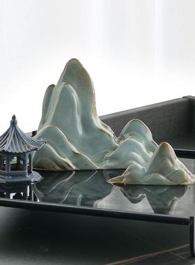 中式创意陶瓷假山禅意小摆件微景观鱼缸造景笔架复古枯山水装饰品