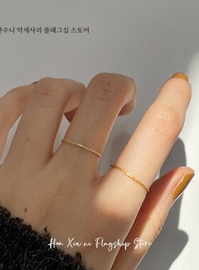 流砂金磨砂细闪洗手不用摘超极细A18K包金食指戒指简约小众尾戒女