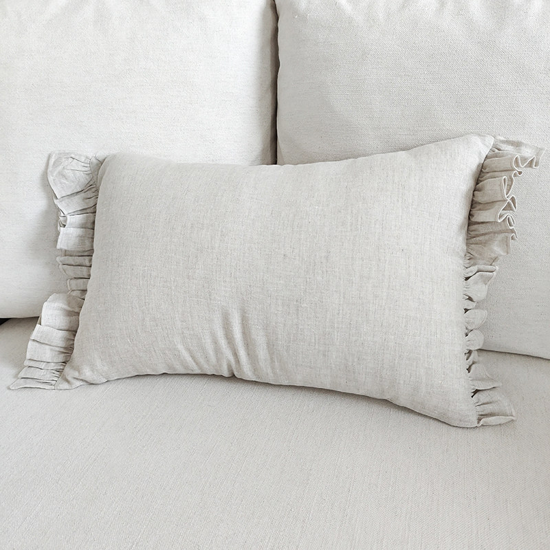 麻布肌理 100%亚麻木耳边沙发腰枕靠垫汉麻30*50长方形抱枕送枕芯,淘宝优惠券,粉丝福利购,淘宝优惠卷