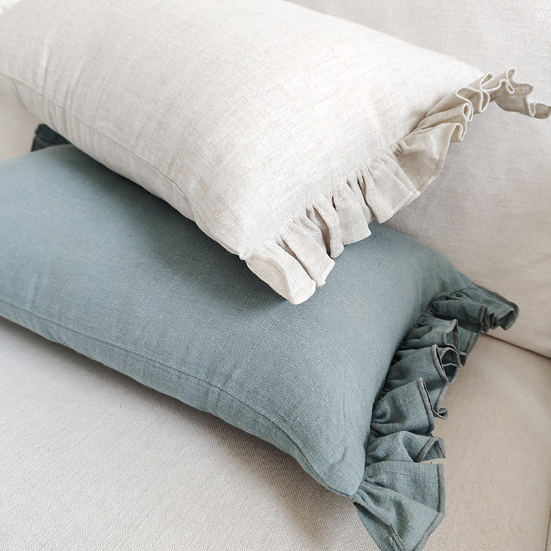 麻布肌理 100%亚麻木耳边沙发腰枕靠垫汉麻30*50长方形抱枕送枕芯,淘宝优惠券,粉丝福利购,淘宝优惠卷