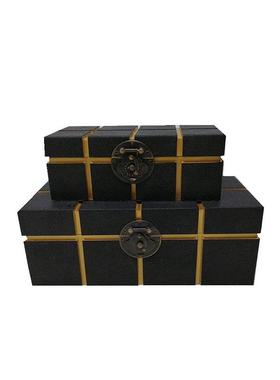 新中式家居简约皮质编织纹收纳盒饰品样板房间卧室摆件软装首饰盒