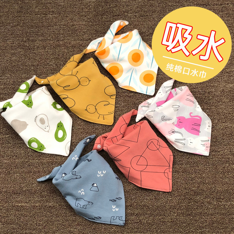 All pure cotton era baby saliva towel newborn baby bib full cotton children's double layer snap triangle towel for boys and girls