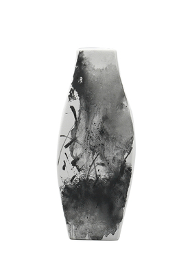 新中式水墨陶瓷花瓶摆件客厅台面插花花器售楼处酒店软装饰品摆设