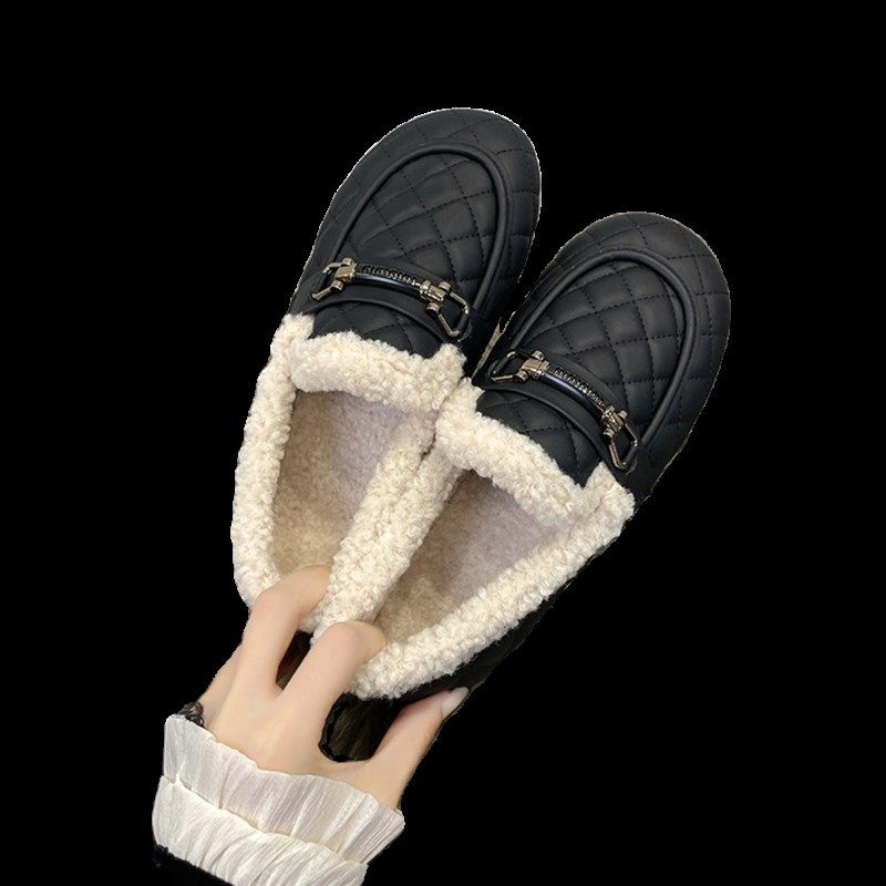 大码女鞋41-43秋冬新款外穿胖脚宽脚加绒豆豆鞋软底乐福鞋女棉鞋,淘宝优惠券,粉丝福利购,淘宝优惠卷