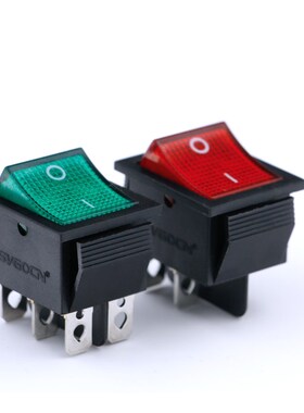 KCD7船形翘板电源按钮带灯4脚2档红绿色四脚六脚船型开关15A 250V