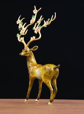 宽和纯黄铜梅花鹿摆件电视柜玄关家居装饰品办公室开业送礼工艺品