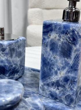 蓝水晶大颗粒大理石托盘 蓝色大理石收纳盘 奢石托盘 家居搭配