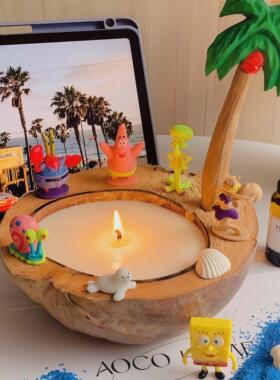 椰子壳海绵宝宝香薰晶石香薰蜡烛礼盒家用高级感生日礼物玄关摆件